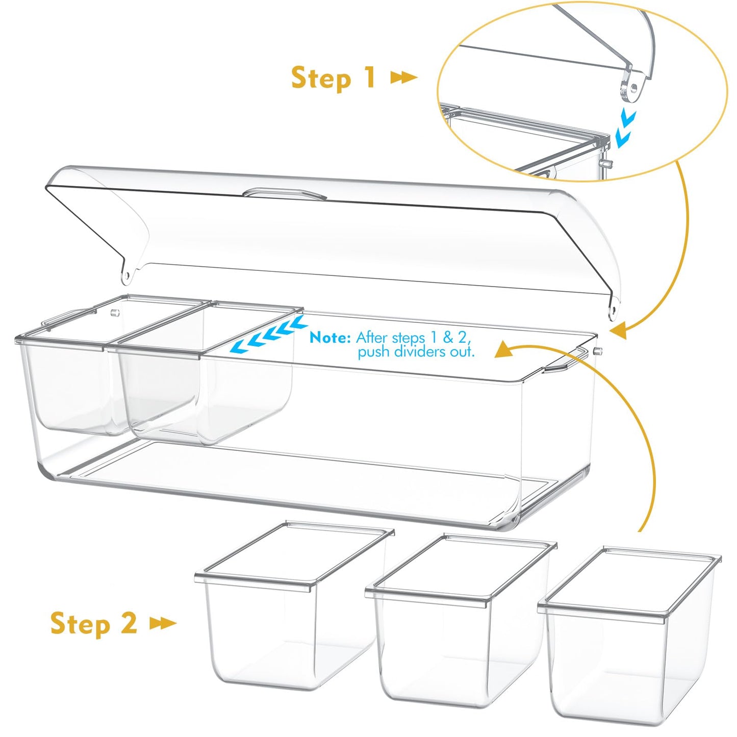 Condiment Tray with Stainless Steel 5 Spoons, 5 Forks and 1 Clip, Chilled Condiment Server, Condiment Server, Bar Garnish Holder on Ice, Bar Accessories Fruit and Salad with Removable Trays and Lid