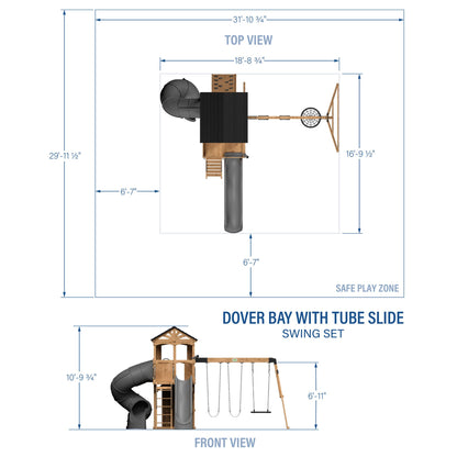 Backyard Discovery Dover Bay Spruce Wood Swing Set with Spiral Tube Slide, Wave Slide, Clubhouse, Rock Wall, Belt Swings, Step Ladder, Toy Telescope, Chalkboard, Outdoor Playset
