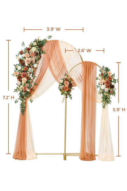 Ling's moment Wedding Arch Backdrop Stand with Flowers - 7.2FT, 6FT Set of 2 Metal Arch Frame with Drape for Ceremony Decor - Artificial Floral Birthday Party, Bridal Shower, Terracotta Orange