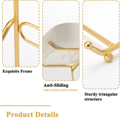 Large Size 2 Tier Ceramic Fruit Bowl,（13.4 and 11 inch Plate）More Storage Space, Golden Metal Stand for Kitchen Counter,Porcelain Fruit Basket for Countertop, Snack, Nuts, Cake, Dessert - White