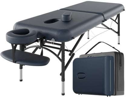 CLORIS 84" Professional Massage Table Portable 2 Folding Lightweight Facial Salon Spa Tattoo Bed Height Adjustable with Carrying Bag & Aluminium Leg Hold Up to 1100LBS Blue