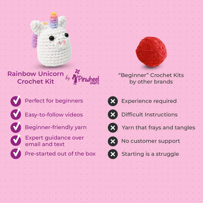Pinwheel Crafts Easy Crochet Kit for Kids and Adults - Cute Unicorn Amigurumi Crochet Kit with Thicker Yarn, Hook, Needle and Step-by-Step Video Tutorials