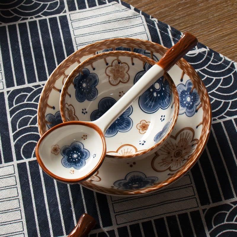 Chinese Handmade Ceramic Large Spoon, Long Handle Retro Porcelain Spoons for Ramen, Pho, Large Soup Spoons