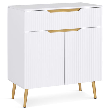 BarberPub Barber Station with Drawer & Cabinet, Beauty Salon White Storage Organizer with Concave Fluted Wall, Modern SPA Freestanding Equipment 3196 (White)