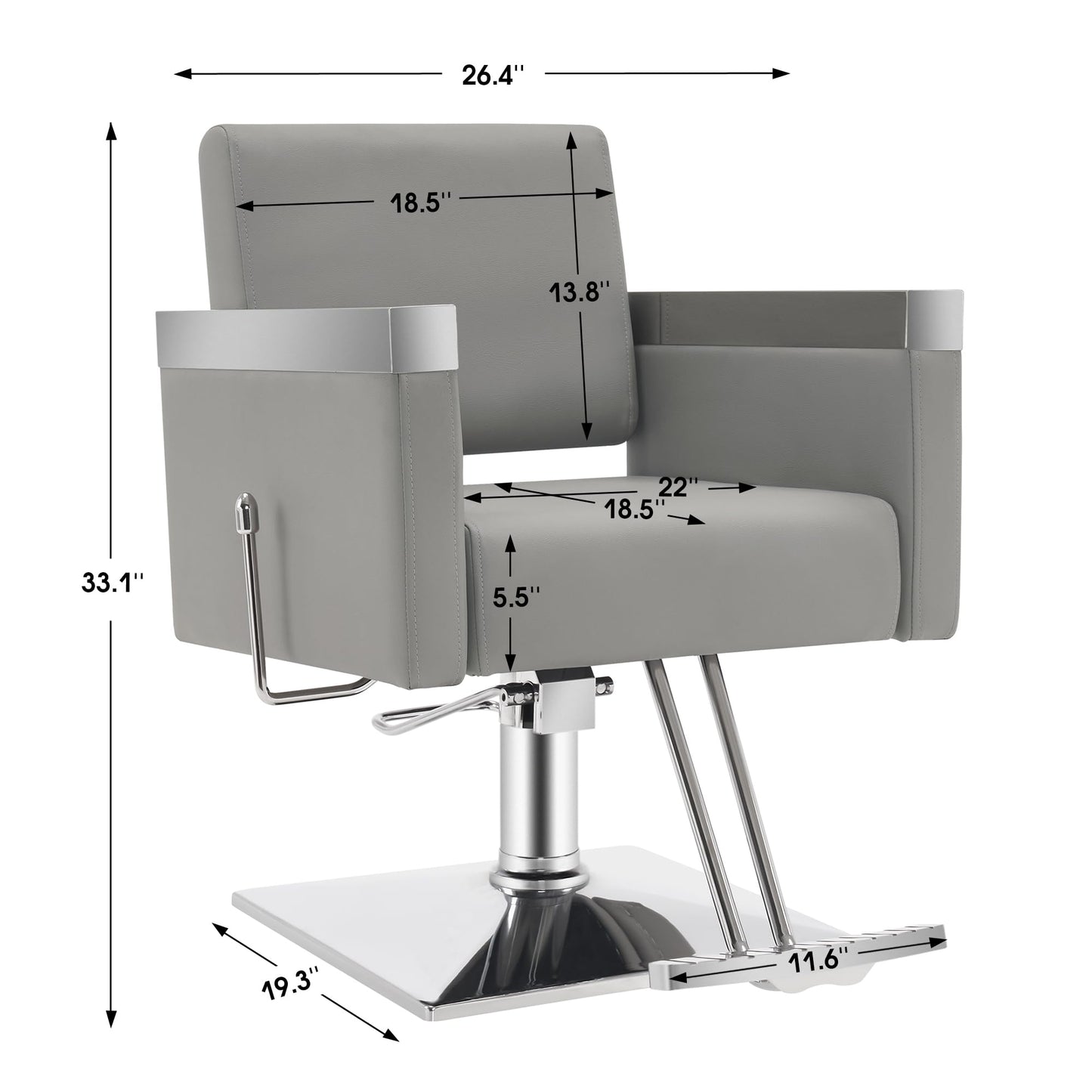 BarberPub Classic Recline Hydraulic Barber Chair Salon Spa Chair Hair Styling Beauty Equipment 3021 (Grey)