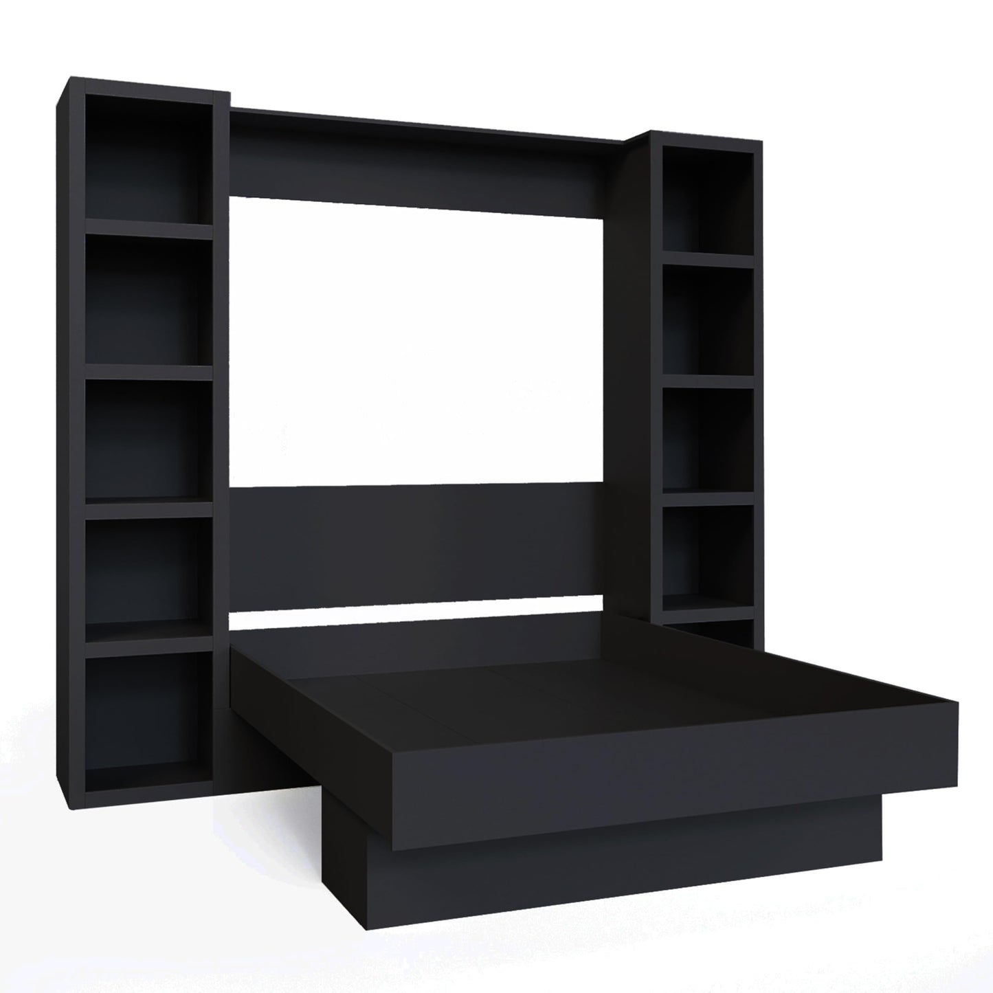 Oakland Living Easy-Lift Queen Murphy Wall Bed in Black with Two Bookshelves