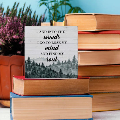 Funny 'Into The Woods I Go To Lose My Mind' Wooden Plaque Box Sign for Home & Table Decor - Camper Accessories