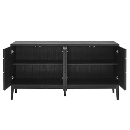 Modway Samos 62 Inch Retro Modern Sideboard with Storage in Black - Geometric Door Design Buffet Cabinet for Dining Room, Hallway, Living Room - Media Console Stand for Wall-Mounted TVs