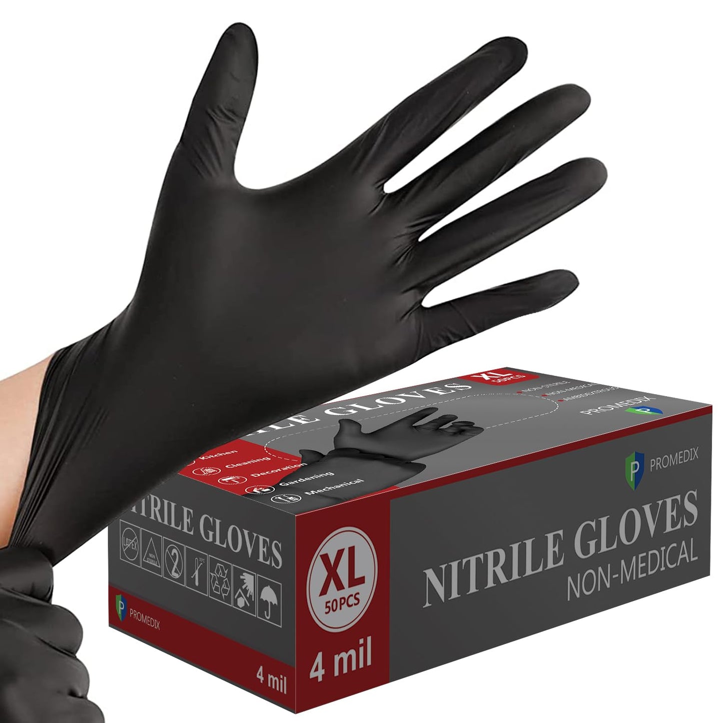 PROMEDIX P Nitrile Disposable Gloves,4mil Gloves Disposable Latex Free,Powder Free for Cooking,Household,Food safe