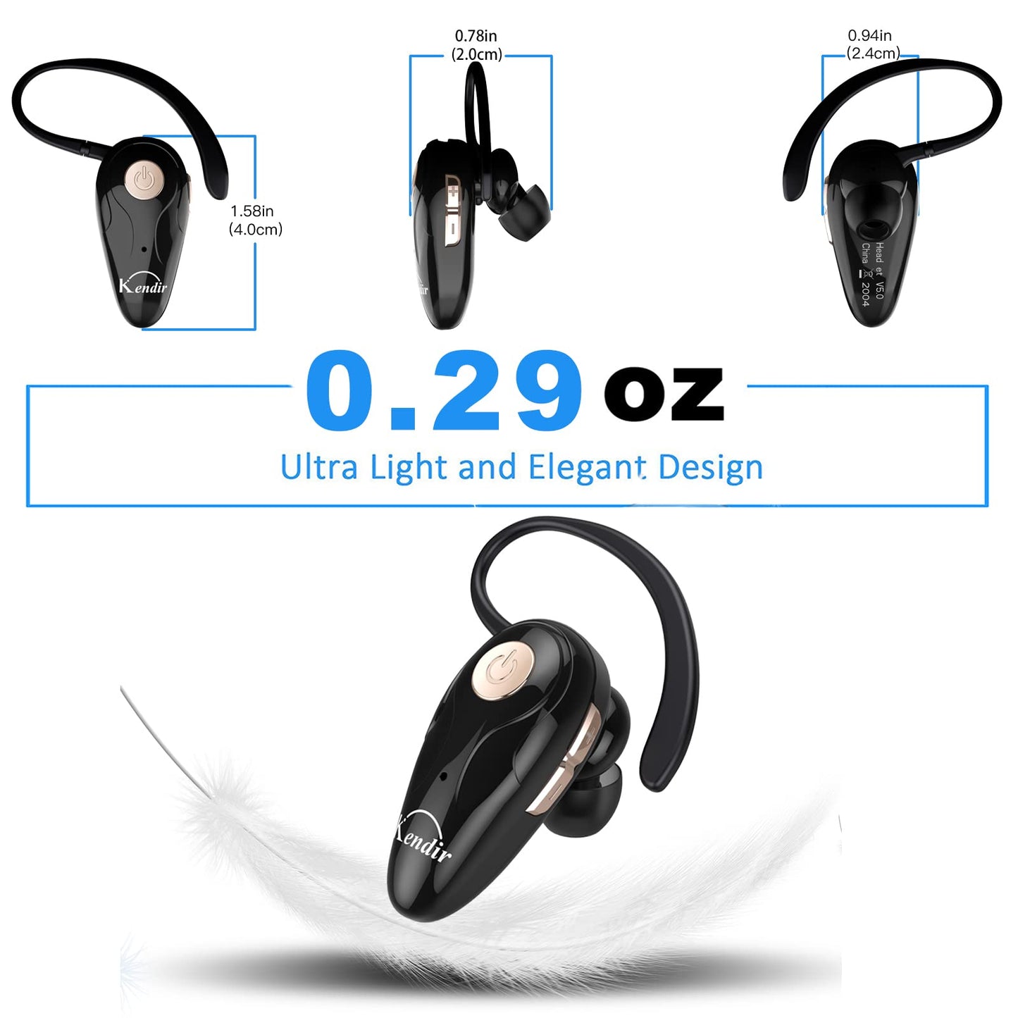 Bluetooth Headset, V5.0 Ultralight Wireless Headphone Cell Phone Earpiece with Mic Headsetcase,Volume Control, Handsfree Earbud,Compatible with Android/iPhone/Smartphones/Laptop