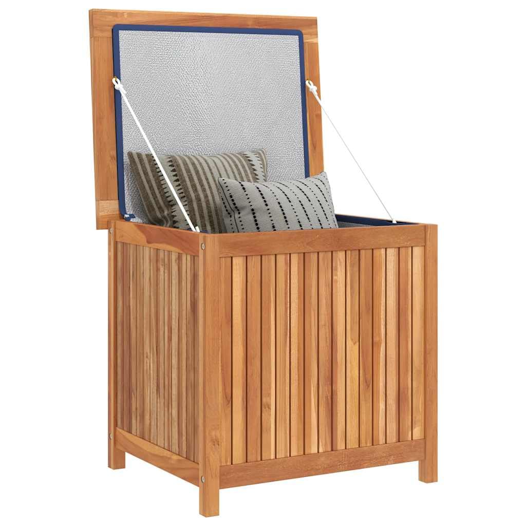 Kalmrek Patio Storage Box Solid Wood Teak 23.6"x19.7"x22.8" Outdoor Garden Deck Yard Porch Chest with Lining Organizer Bench for Cushion Tool Firewood
