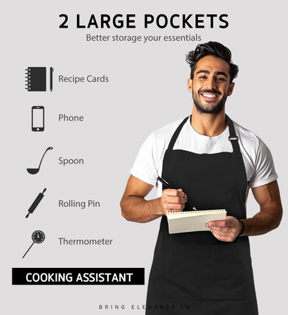 12 Pack 2 Syntus Bib Apron, Unisex Aprons Adjustable Waterdrop Resistant with Pockets Cooking Kitchen Apron for Chef