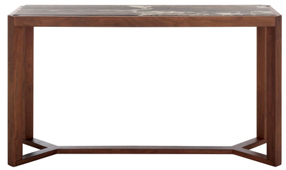 SAFAVIEH Couture Collection - Bernardi Walnut & Brown Marble Top Console Table with Solid Wood Base, Modern Accent Entryway Table (SFV9745B)