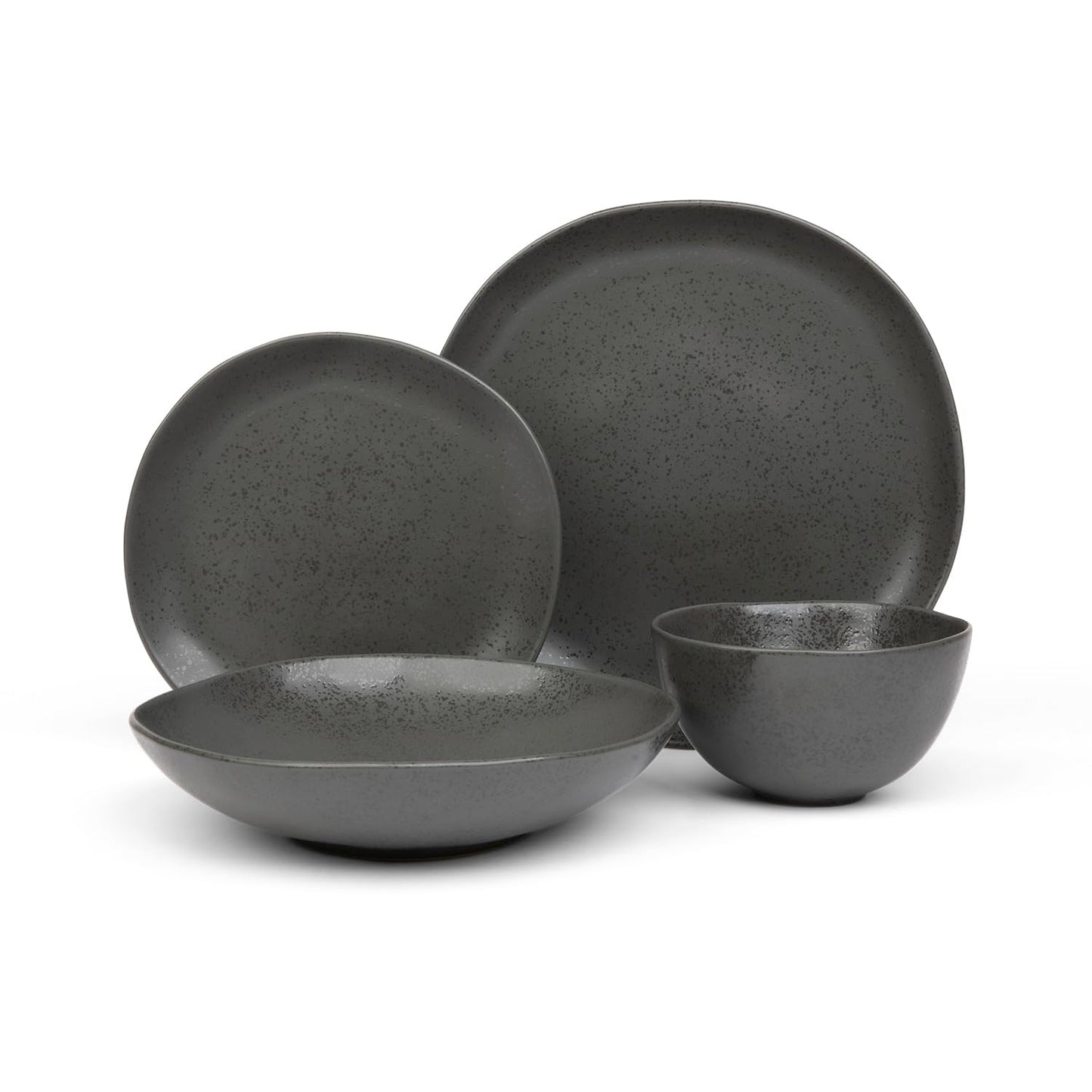 Trasa Home by Larder & Vine, Eco-Friendly High Fired Artisan Stoneware, Organic & Modern Dinnerware, 16 piece set, 4 place settings (Charcoal)