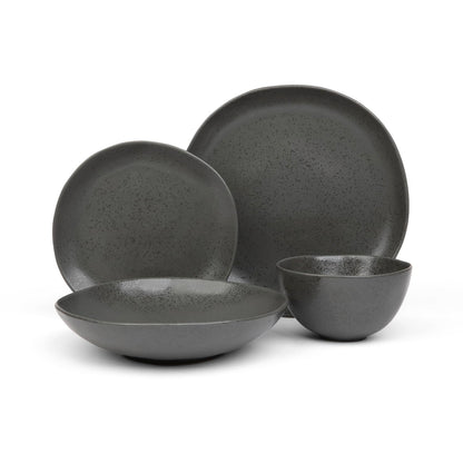 Trasa Home by Larder & Vine, Eco-Friendly High Fired Artisan Stoneware, Organic & Modern Dinnerware, 16 piece set, 4 place settings (Charcoal)