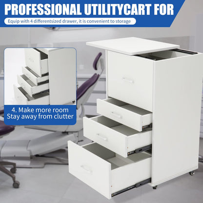Medical Dental Assistant's Mobile Cabinet Alabama Cart Utility Cart 4 Drawer with Handle, Easy to Pull Out and Push Back.