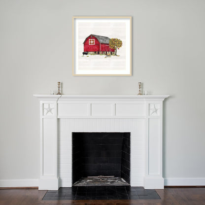 Amanti Art Framed Wall Art Print 33x33 Fall Barn Quilt IV by Tara Reed, Americana Wall Art, Rustic Farmhouse Decor, Large Poster Painting Artwork for Living Room, Bedroom, Bathroom, Kitchen, Office