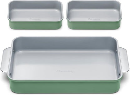 Caraway Nonstick Baking Pan Set - 2x 9" x 6.5" & 1x 9" x 13" - Non-Toxic, PTFE & PFOA Free - Deep Ceramic for Casseroles & Lasagna - Sage