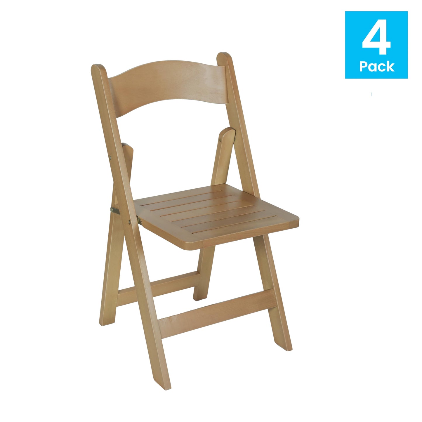 Flash Furniture Holden Commercial Solid Wood Dining Chair, Foldable Design, Solid Beechwood Frame, Curved Back, Mortise & Tenon Construction, Set of 4, Oak