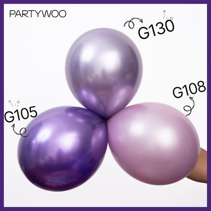 PartyWoo Metallic Purple Balloons - 140-Piece Chrome Balloon Arch Kit for Graduation, Wedding & Birthday Decor