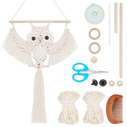 ACRNIGHEET DIY Owl Macrame Kit with Instruction - Handmade White Owl Hanging Ornament Boho Hand Woven Macrame Making Kit for Home Decor