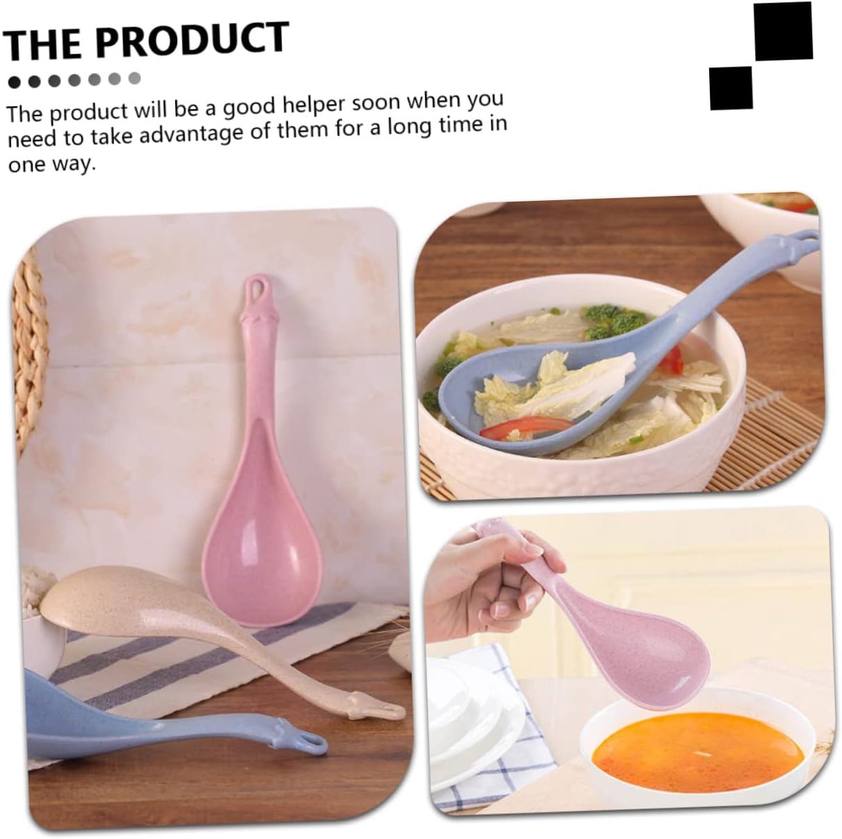 4pcs Wheat Straw Soup Spoon Set, Japanese Ramen Chinese Spoons, Unbreakable Kitchen Cutlery for Soup and Porridge