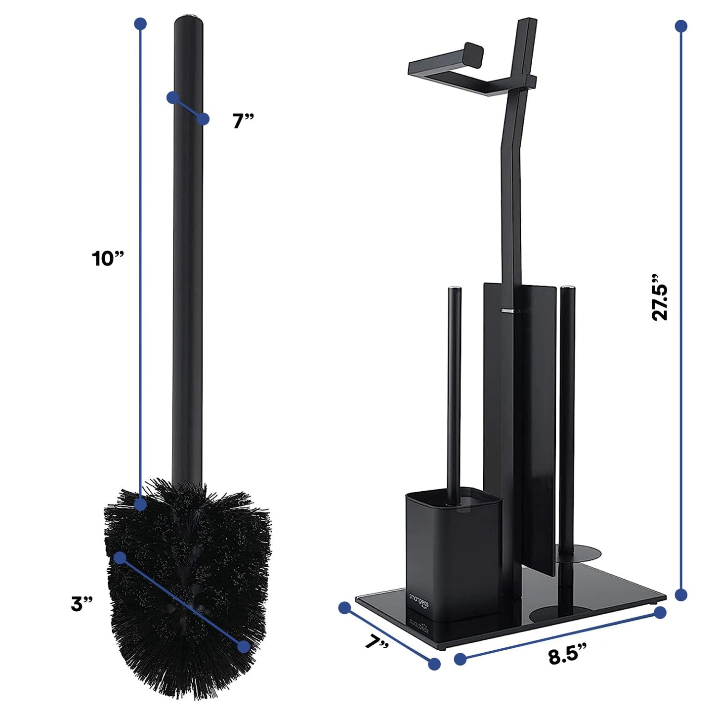 smartpeas Set 32x20x70cm 1+2 WC with roll Holder - Black Toilet Paper Holder - Stainless Steel Glass Base Dim.: Easy