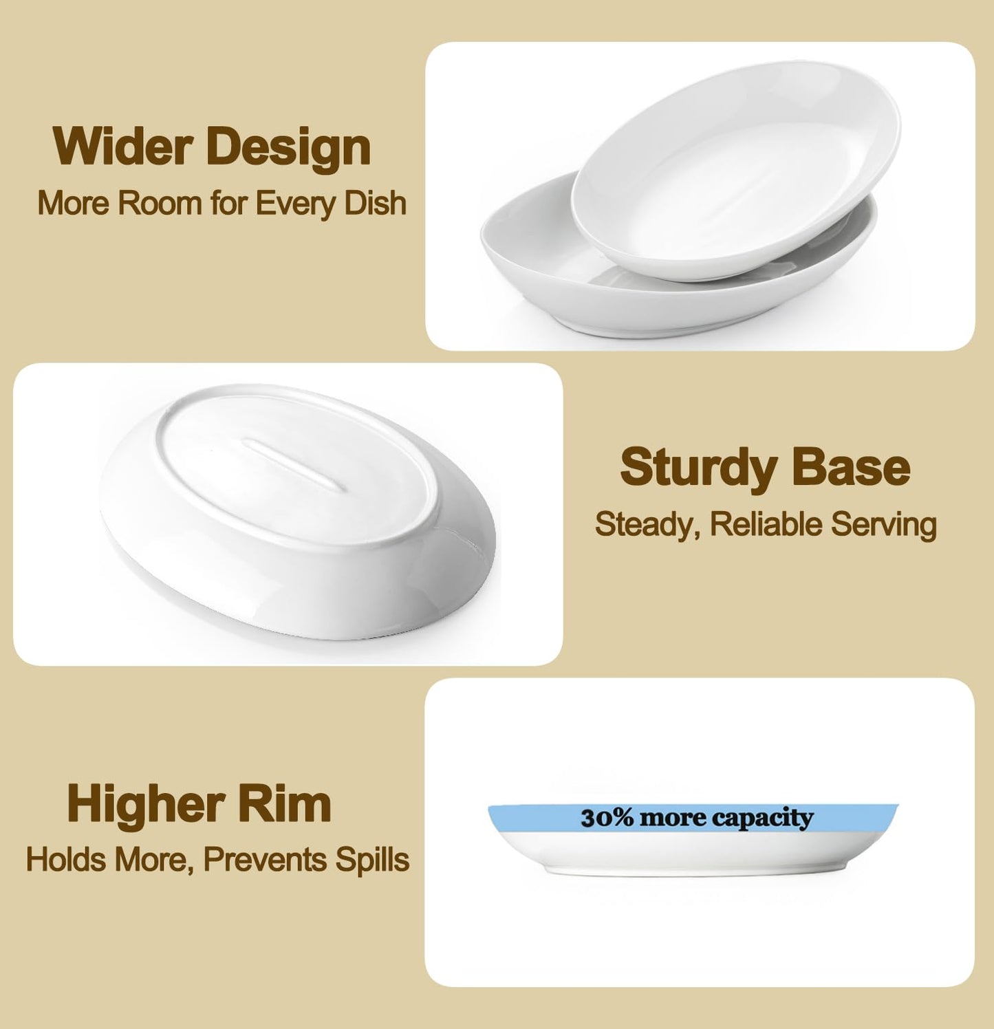 Gacoree Oval Serving Platters Set of 2 (14" & 12"), Large Deep Ceramic Serving Dishes for Entertaining, Turkey, Fish, Salad, Oven Safe White Porcelain Serving Plates