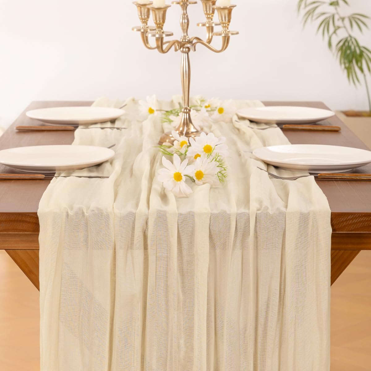 Socomi Beige Table Runner - 14FT Cheesecloth for Boho Rustic Wedding & Party Decor