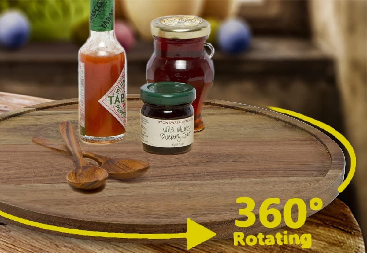 9" Acacia Wood Lazy Susan Organizer Kitchen Turntable for Cabinet Pantry Table Organization