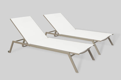 Ostrich Princeton 2 Pieces Patio Chaise Lounges,Facedown Tanning Chair, Patio Chairs, 5-Position Recliner Adjustable Sunbathing Lounge Chair for Patio, Yard,Pool, Tan & White