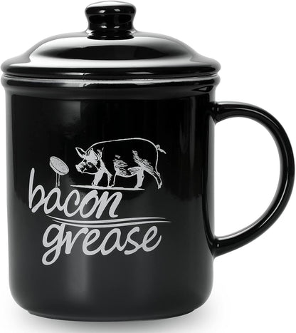 Ceramic Bacon Grease Keeper with Strainer - Kitchen Storage Solution