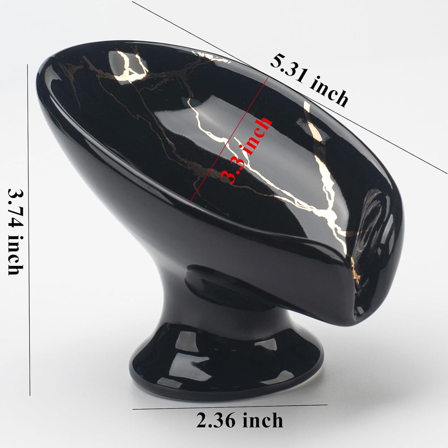 Ceramic Soap Dish, Leaf Shape, Self Draining, Black