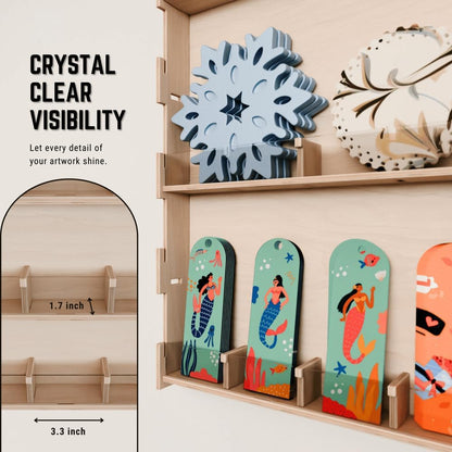 HOTCAN Sticker Display Stand for Vendors, Artists, and Shops | Clear Acrylic Sticker Organizer for Craft Fairs, Retail & Classroom Store | Durable Plywood Base and Easy DIY Wall Assembly (30 Pockets)
