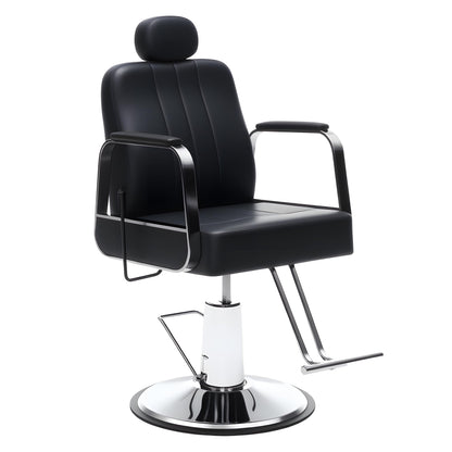 Barber Chair with Heavy Duty Hydraulic Pump, Reclining Salon Chair for Hair Stylist, 360° Swivel 90°-140° Backrest Reclining Chairs, Portable Height Adjustable Hair Chair for Barbershop (Black)