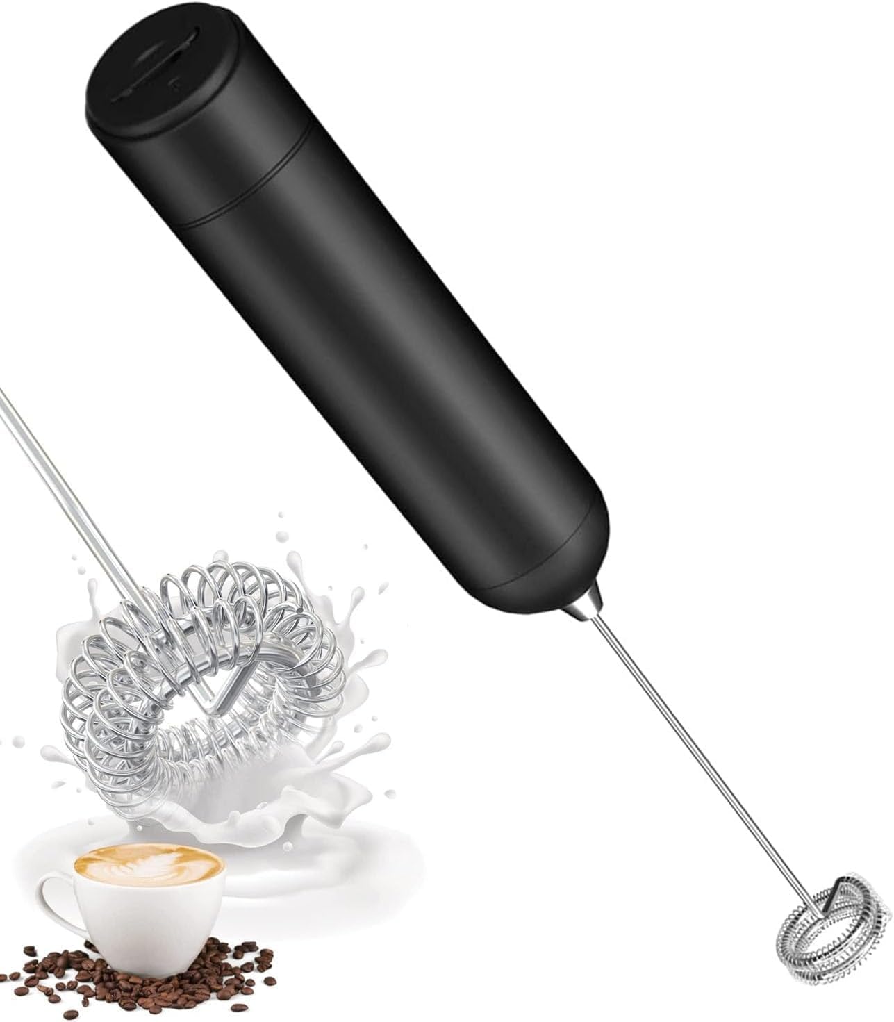 Handheld Milk Frother, Electric Whisk Drink Mixer for Coffee, Lattes, Cappuccino, Cold Foam - Black