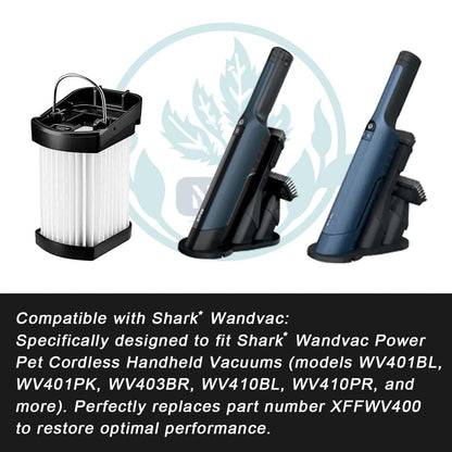 NKA 4-Pack HEPA Replacement Filters Compatible with Shark WANDVAC Power Pet WV401BL WV401PK WV403BR WV410BL WV410GN WV410PR, Compare to Part # XFFWV400, Includes Cleaning Brush