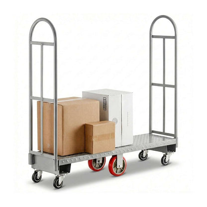 16" x 60" Heavy-Duty Steel U-Boat Utility Cart - 2000 lb Load Capacity, Narrow Maneuverable Design with Removable Handles, High-Stability Casters for Warehouse & Commercial Use