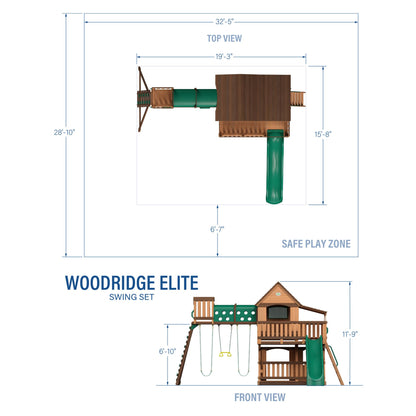 Backyard Discovery Woodridge Elite Cedar Wood Swing Set with Wave Slide, Clubhouse, Crawl Tunnel, Crow's Nest, Belt Swings, Trapeze, Rock Wall Ladder, Sandbox, Wrap-Around Porch, Deck, Outdoor Playset