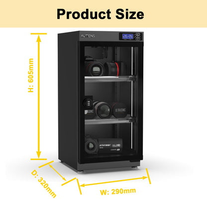 AUTENS Dehumidifying Dry Cabinet Box with Combination Lock,Digital Control Noiseless and Energy Saving,for Camera Lens,Electronic Equipment,Collectibles Storage,Temperature Humidity LED Screen (50L)