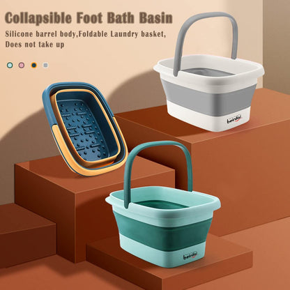 Beinilai Collapsible Foot Bath Basin for Soaking Feet,Foot Soak Tub,Plastic Foot Bucket with Handles and Massage Acupoint,Foldable Laundry Basket-Gery
