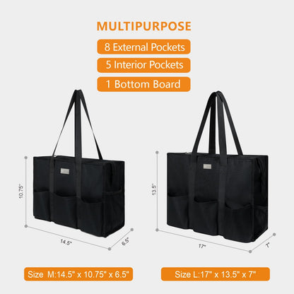 TOPDesign Utility Water Resistant Tote Bag with 13 Exterior & Interior Pockets, Top Zipper Closure & Thick Bottom Support, Perfect Gifts for Working Women, Teachers, Nurses, Accountants (Black)
