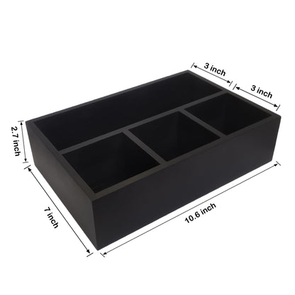 HymoConn Tea Bag Organizer Wood Black, 4 Compartments Tea Bag Holder, Large Capacity Sugar Packet and Coffee Station Organizer, Tea Bags Caddy Drawer Storage Container for Countertop