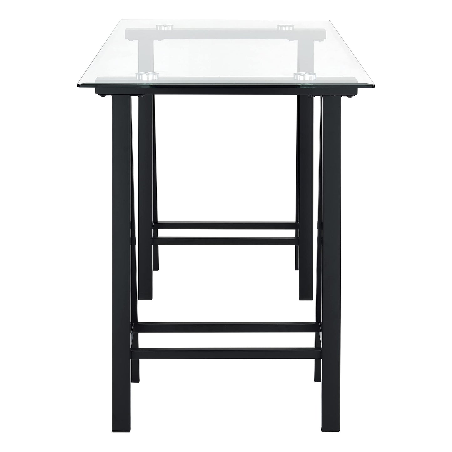 OSP Home Furnishings Middleton 47 Inch Desk with Clear Beveled Glass Top, Black Base