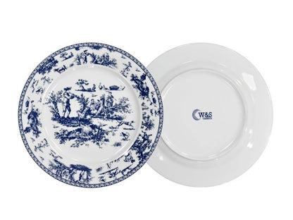 W&S CLASSICS Classic French Luxury Round Dinner Plates | 10.5 Inches Colorful Ceramic Flat Plates – Set of 6| Large Serving Plates for Party | Dishes for Appetizer, Salad, Desert, Steak (Blue)