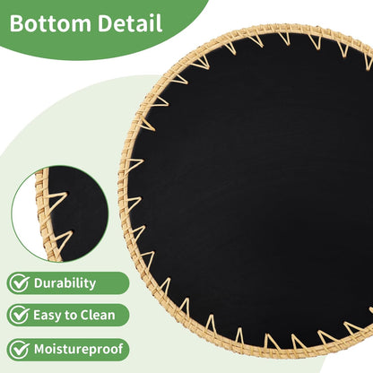 Nonam 100% 12" Shellac Rattan Tray with Mother of Pearl Inlay, Round Decorative Serving Tray for Home Dcor Coffee Table