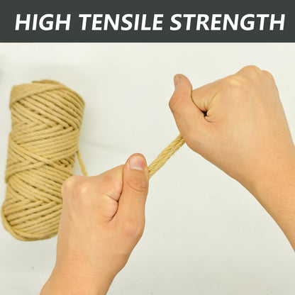 WEISGJA 165 Feet Natural Jute Twine, 6mm Heavy Duty Thick Braided Jute Rope Roll, Decorative Natural Sisal Rope for Cat Trees, DIY Projects, Gardening, Home Decor, Crafts, Packaging (6MM)