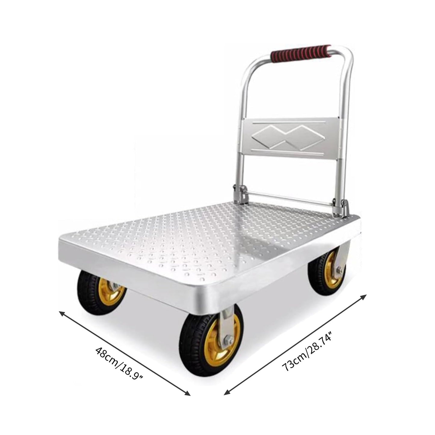 Folding Platform Trolley, Heavy-Duty Steel Utility Cart with Foldable Handrails for Space-Saving Storage, Ideal for Supermarkets, Garages & Warehouses