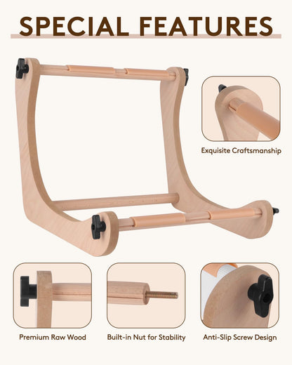 eZAKKA Adjustable Embroidery Table Stand, Wooden Embroidery Hoop Holder & Needlepoint Frame with 2 Size Rods (13.9" & 17.7"), Cross Stitch Holder for Hand Work & Lap Stitching with Both Hands Free