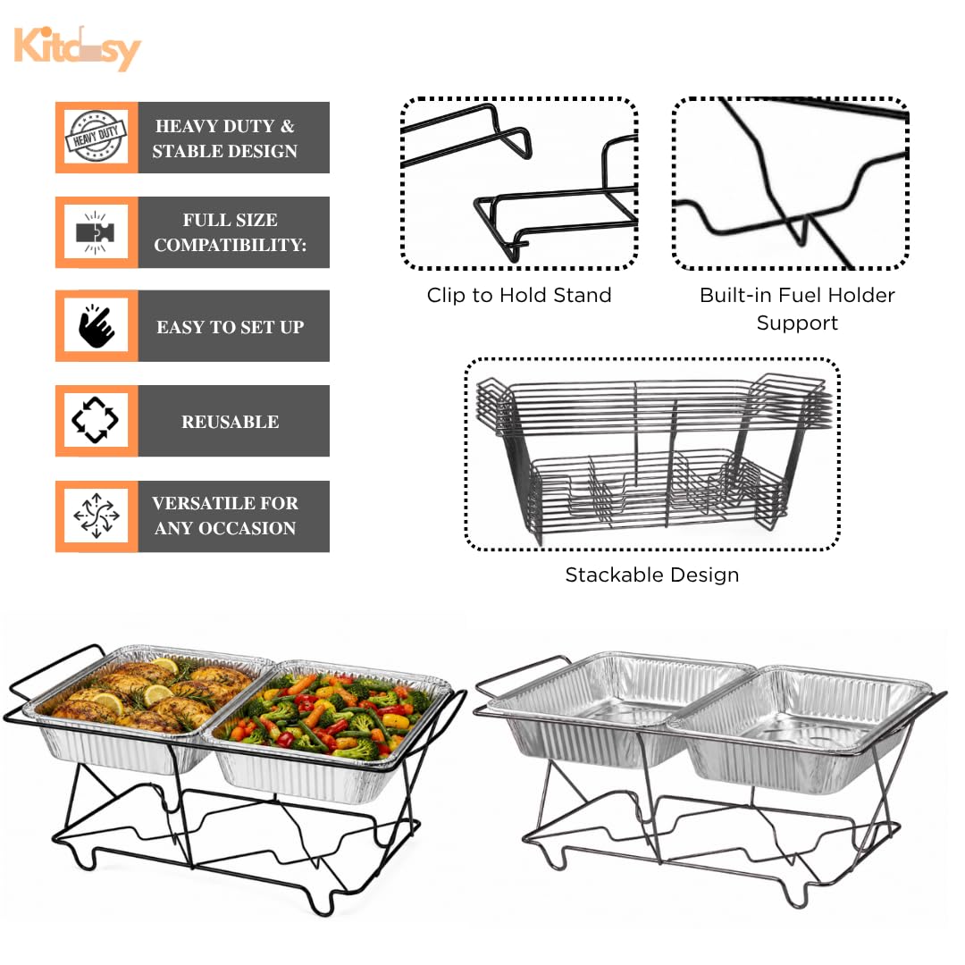 Kitchsy Full Size Buffet Chafing Dish Stand, Black Wire Rack Frame for Serving Pans, Food Warmer Stand for Catering, Weddings, Parties, Events, Reusable Chafer Rack (25)
